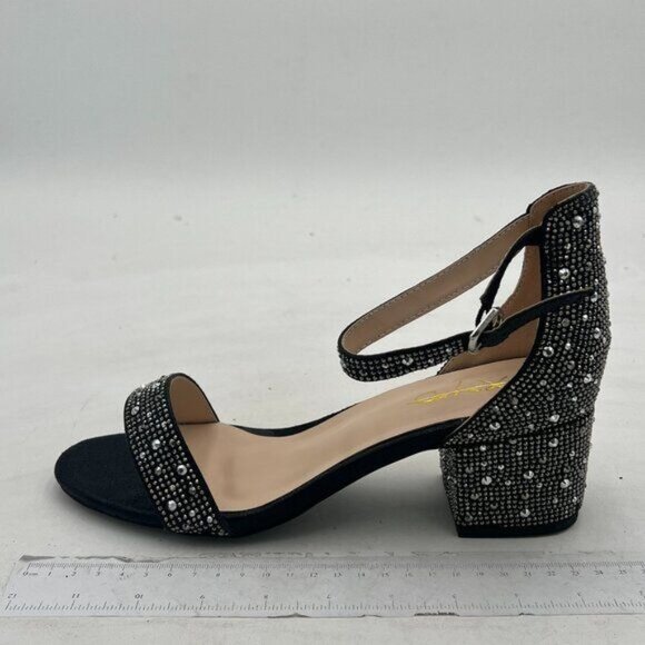 XYD Women Open Toe Studded Rhinestone Low Block Heel Bejeweled Sandal Pumps - Picture 2 of 8